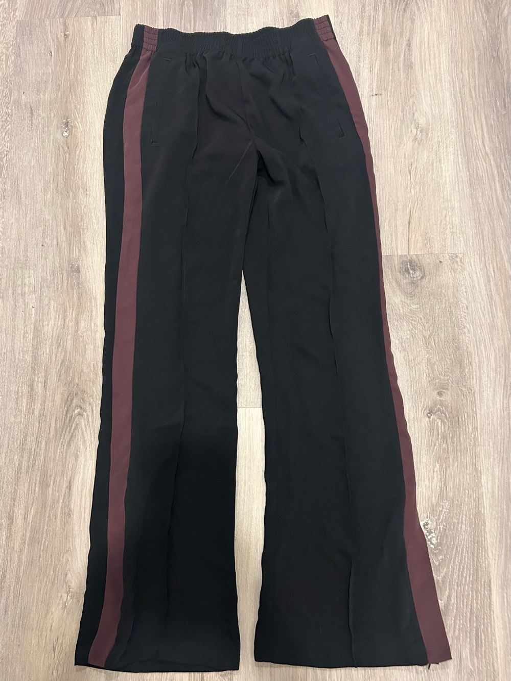 Madewell Black Pull On Pants Burgandy Side Stripes Women’s Size XS